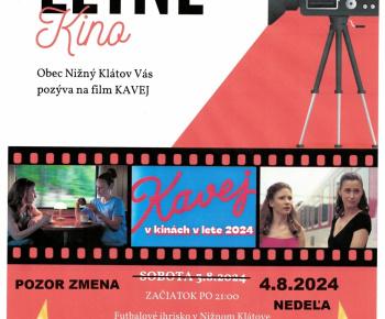 Aktuality / POZVÁNKA - letné kino 3.8.2024 v Nižnom Klátove  - foto